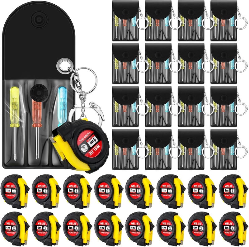 Mootycapa 32 Pcs Mini Screwdriver Keychain Tape Measure Keychains Set Mens Gift Bulk Retractable for Adult Xmas Tool Birthday Party - Image 1